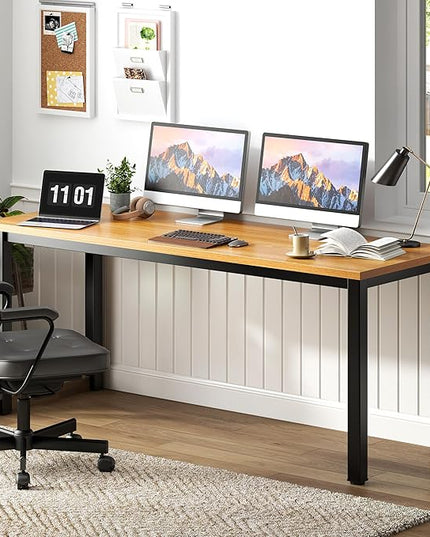 Need 63 Inch Large Computer Desk - Modern Simple Style Home Office Gaming Desk, Basic Writing Table for Study Student, Black Metal Frame, Teak