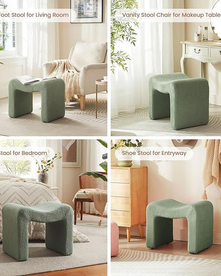Vanity Stool Foot Rest Small Footstool Ottoman Chair Seating Backless Modern Teddy Velvet Ottoman for Makeup Room Living Room Bedroom Entryway,(Single 1) Green