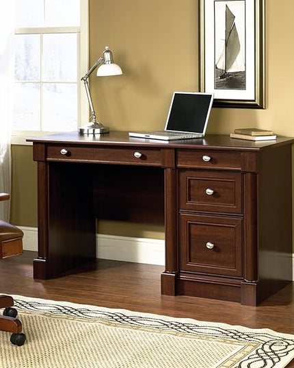 Sauder Palladia Computer Desk with Drawers, Home Office Desk with File Cabinet Storage Drawer, Cable Management, Keyboard Tray, in Select Cherry Finish