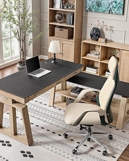 EUREKA ERGONOMIC L Shaped Standing Desk Ark EX, 60in Executive Adjustable Height Office Desk with Drawers,Computer Desk with Storage, Modern Executive Home Office,Oak Grey