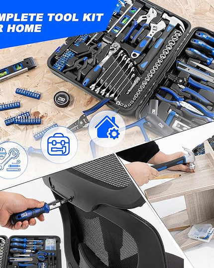 Prostormer 259-Piece Tool Kit, General Household Hand Tool Set with Plastic Storage Toolbox, Portable Complete Repair Tool Box for Home and Car (Blue)