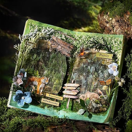 AuriicLeaf Forest Adventure Transparent PET Scrapbook Tape Set with Clip - 4 Rolls Tree and Landscape Scenery Design Stickers for Journals Planners Crafts and Gift Ideas