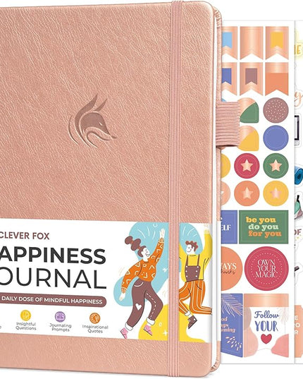 Clever Fox Happiness Notebook – Daily Positivity Journal for Women with Prompts & Positive Quotes – Affirmation & Self Esteem Gifts (Rose Gold)