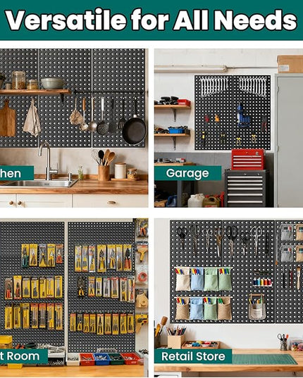 EVERHANGER Metal Pegboard Panels 24" x 12", Heavy Duty Steel Peg Boards for Garage, Pegboard Wall Organizer for Tool Storage and Organization, Black, 4 Pack