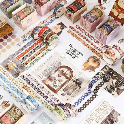 YUBBAEX 60 Rolls Value Washi Tape Pack Retro Arts Masking Tape Basic Patterns Decorative for DIY Crafts, Bullet Journal Supplies, Planners, Scrapbook, Card/Gift Wrapping (Autumn Kimono)