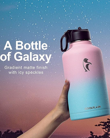 64 oz Water Bottle Insulated with Straw&3 Lids, Coolflask Half Gallon Water Jug Galaxy Large Metal Stainless Steel Vacuum flask for Gym, Sports and Travel, Keep Cold 48H Hot 24H, Blooming Cherry