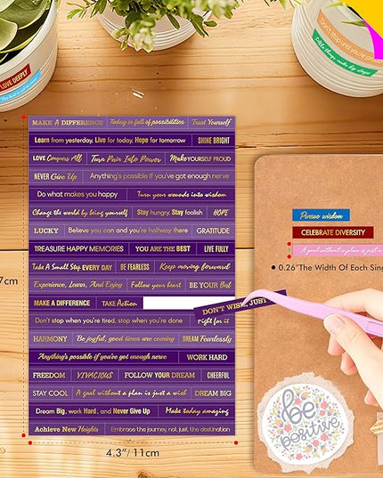 2398PCS Quote Stickers, Gold Foil Word Phrase Stickers for Junk Journal, Pre-Cut Motivational Inspirational Small Talk Labels for Scrapbook, DIY Craft Card Making (50 Sheets)