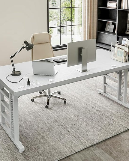 Coleshome 71 Inch Executive Desk with USB Ports, Large Computer Desk with Extra Thick, Long Mordern Office Workstation, Business Furniture for Home Office, White