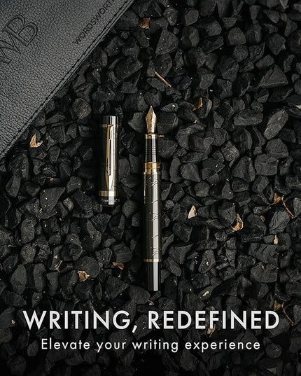 Wordsworth & Black Primori Fountain Pen Set [Gunmetal Gold]; Medium Nib, Gift Case, 24 Ink Cartridges, Refill Converter, Manual; Journaling, Calligraphy, Smooth Writing Pens; Left and Right Handed