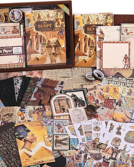 Scrapbooking Supplies Kit, Egyptian Vintage Aesthetic Scrapbook Kit for Bullet Junk Journal, Ancient Egypt DIY Journaling Supplies with Hieroglyph, Pharaoh, Pyramid, Unique Gift for Teens & Women