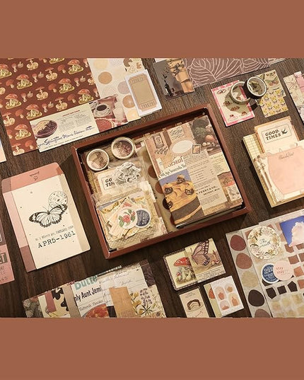348 Pcs Scrapbooking Supplies Kit, Vintage Aesthetic Scrapbook Kit for Bullet Junk Journal, Stationery, A6 Grid Notebook, DIY Journaling Supplies, Birthday Craft Gift for Teen Girl Kid Women