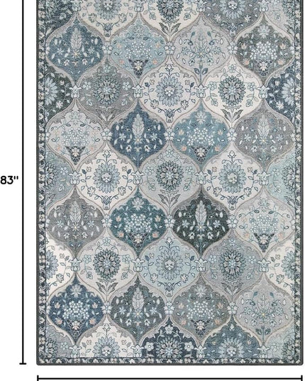 Lahome Moroccan Trellis Washable Area Rug, 5x7 Rugs for Living Room Bedroom, Indoor Non-Slip Oriental Accent Throw Large Carpet for Kitchen Entryway Bathroom Office, Blue