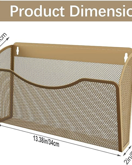 EasyPAG 3 Single Pocket Wall File Organizer, Mesh Hanging File Folder Organizer for Letter/A4 Size Folders, Wall Mounted Vertical Mail Holder for Paperwork, Office, Home, School, Gold