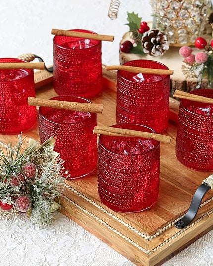 Kate Aspen Red Hobnail Drinking Glasses - Vintage Beaded Glassware Set for Cocktails, Juice, or Water - Christmas Table Decor and Holiday Drinkware - Great Holiday Hostess Gifts