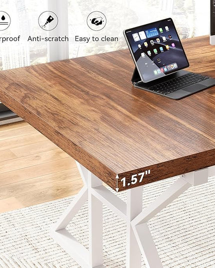 LITTLE TREE 70.8-Inch Large Executive Desk, Modern Computer Office Desk, Wooden Writing Desk Study Table for Home Office