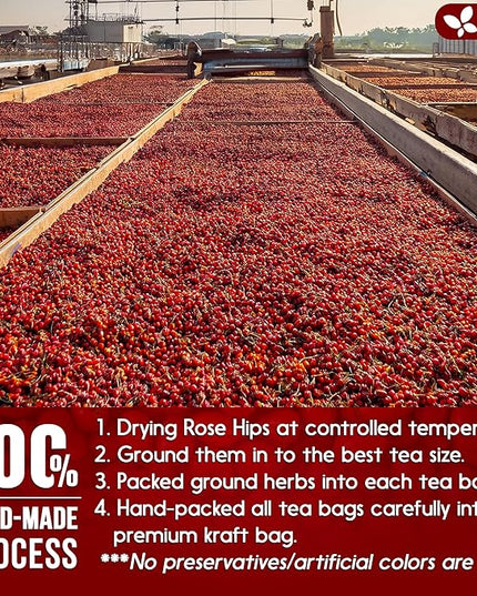FreshDrinkUS, Premium 135 Rosehip Tea Bags, 100% Natural & Pure from Rose Hip Fruits. Loose Rosehip Herbal Tea. Made with Natural Material Tea Bags. No Sugar, No Caffeine, No Gluten, Vegan.
