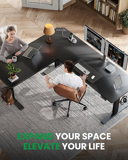 SIAGO L-Shaped Standing Desk - 63 x 55 Inch Adjustable Corner Standing Desk with Charging Station - L Shape Sit Stand Table with Memory Controller, Splice Board for Home Office