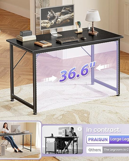 PRAISUN 40 X 20 Inch Computer Desk with Power Outlets and USB-C Port, Gaming Office Desk with Deeper Desktop, Writing Work Desk for Home Office, Study, Bedroom, Work from Home Desk, Metal Frame, Black