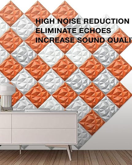 Sonic Acoustics 12 Pack 12 X 12 X 0.4 Inches Acoustic Absorption Panel, 3D Unique Soundproofing Insulation, Used in Home & Offices