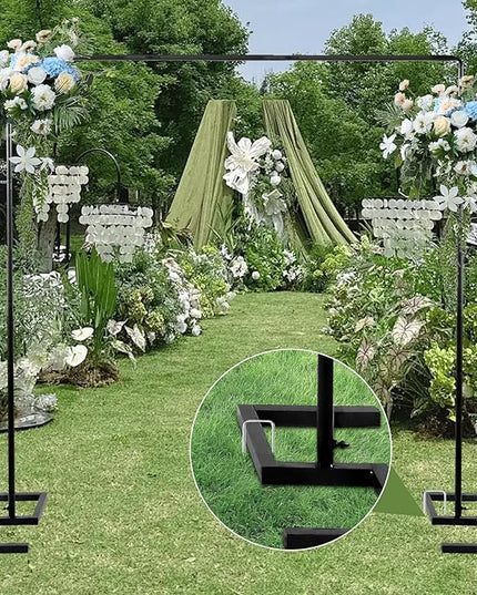 Square Backdrop Stand, 8.2FT Black Wedding Arch, Heavy Duty Balloon Arch Stand, Over The Table Rod Stand with Clamps, Adjustable Photo Booth Background, Backdrop Frame for Valentines Day Party