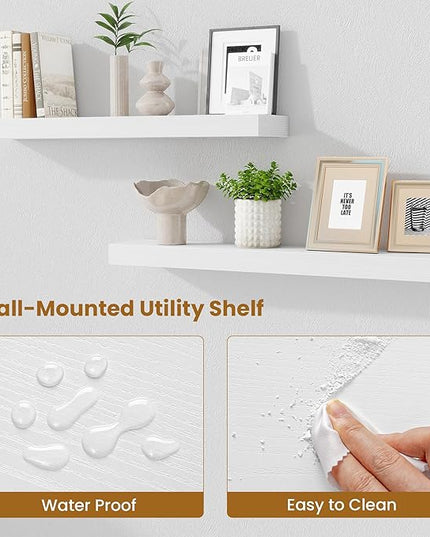 Fun Memories Bathroom Shelves 32 Inch Long Set of 2, Floating Shelves for Wall with Invisible Brackets, for Bedroom, Living Room, Kitchen, White