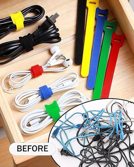 60 Pack Reusable Cable Labels & Cord Organizer Kit – Color-Coded Write-On Wire Labels with Marker + 30 Ties for Home Office Electronics Cord Management