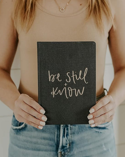 Sweet Water Decor Be Still and Know Notebook for Women - Bible Study Notes Journal, Church Notes Journal with Ribbon Bookmark - 100 Ruled Pages for Writing, Diary with Fabric Inspirational Cover