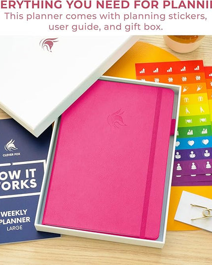 Clever Fox Planner Large – Undated Weekly & Monthly Planner for Productivity, Time Management & Goals – Organizer Journal – 7x10” (Hot Pink)