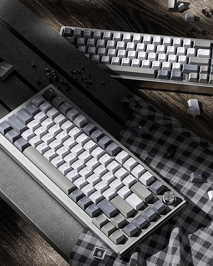 OHY XVX Shine Through Keycaps -133 Keys Cherry Profile Double Shot PBT Keycaps Compatible for 60%/75%/100% Retro Gaming Mechanical Keyboard-Milk Light Gray