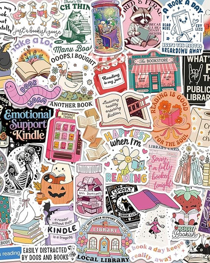 300 PCS Book Stickers for Kindle, Bookish Sticker Pack Reading Glitter Waterproof Vinyl Decals for Laptop, Ebook Readers, Water Bottles, Phone, Journal, Scrapbook, No Repeats (Holographic)