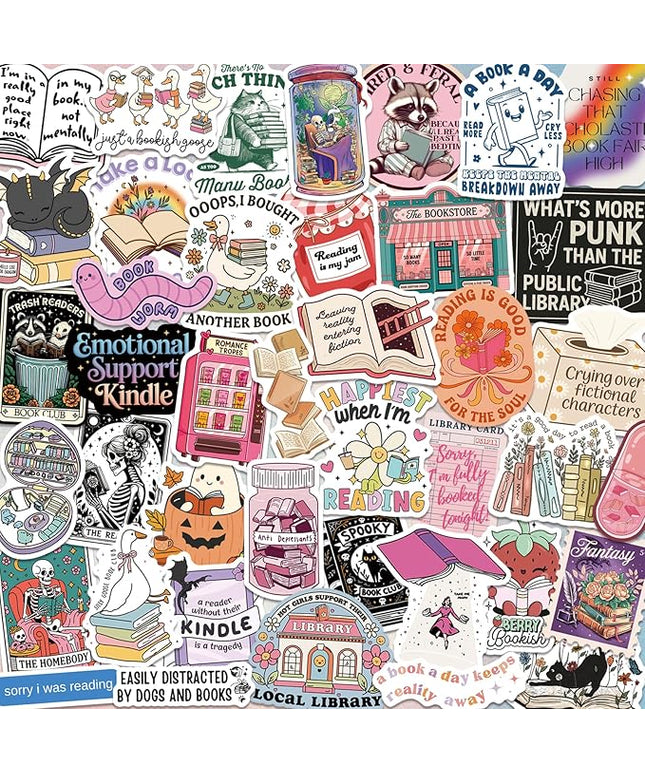 300 PCS Book Stickers for Kindle, Bookish Sticker Pack Reading Glitter Waterproof Vinyl Decals for Laptop, Ebook Readers, Water Bottles, Phone, Journal, Scrapbook, No Repeats (Holographic)