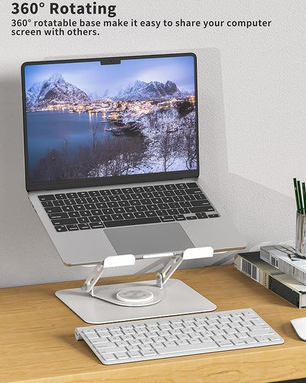 ALASHI Laptop Stand for Desk with 360° Rotating Base, Multi-Angle Adjustable Laptop Stands, Foldable Laptop Riser Compatible with 10 to 15.6 Inches PC Computer, White