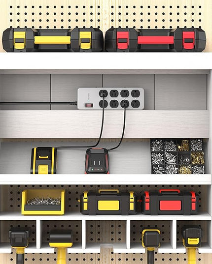 Heavy Duty Power Strip,Industrial Heavy Metal Case Surge Protector,8 AC Outlets,15Amp,2700 Joules,Protected' Indicator,14 Gauge Cord (Grey, 15FT Length)