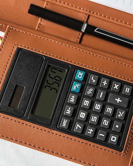 Cossini Premium Business Portfolio with Zipper – Padfolio - Superior Business Impressions Begin with PU Vegan Leather, 10.1 Inch Tablet Sleeve, Smart Storage, Solar Calculator, Writing Pad - Tan