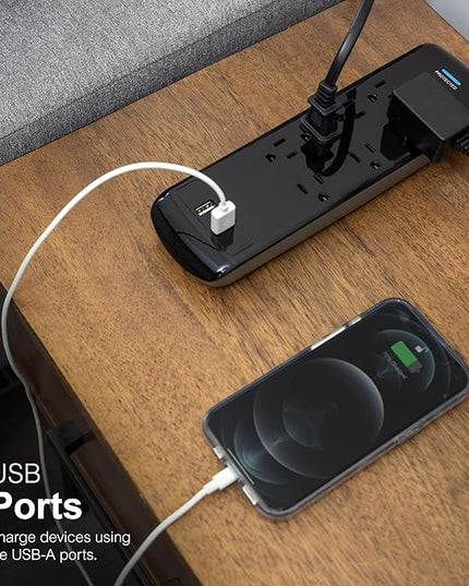 GE 37054 Pro Surge Protector, 7 Outlets + 2 USB, 1780J, 3' Cord, 2.1A, Black