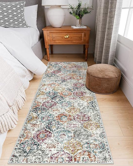 Lahome Moroccan Trellis Hallway Runner Rug, 2x6 Kitchen Runner Rugs Non Skid Washable, Vintage Laundry Room Rug Ultra-Thin Long Carpet for Bathroom Bedroom Entryway, Aqua/Multi