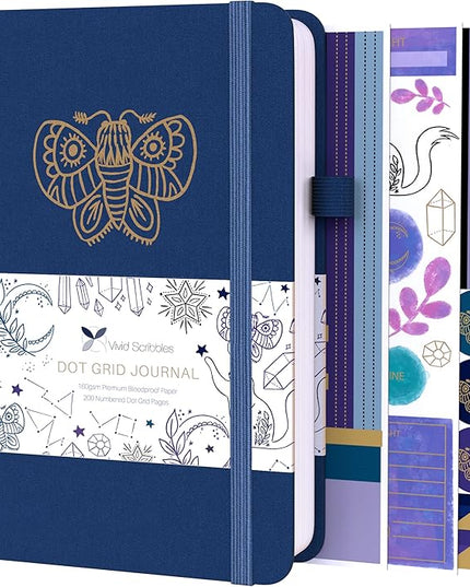 VIVID SCRIBBLES Dotted Journal – 160gsm Bleed Proof Thick White Paper – 200 Numbered Dot Grid Pages – 5.8 x 8.3 inch Bullet Dotted Notebook