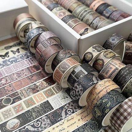 YUBBAEX Vintage Washi Tape Value Pack 36 Rolls Antique Printed Masking Tape Retro Decorative for Arts, DIY Crafts, Journal Supplies, Planners, Scrapbook, Card/Gift Wrapping (Classical)