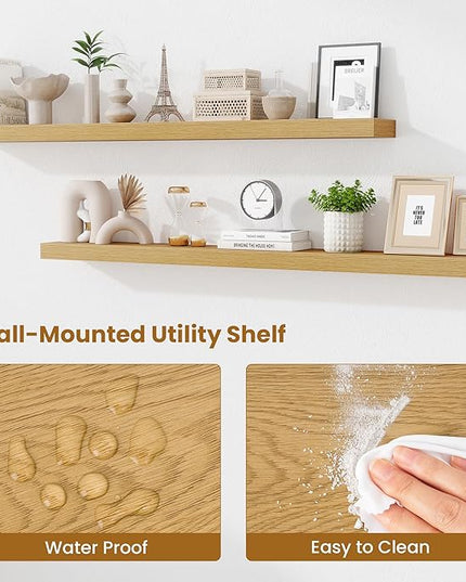 Fun Memories 55 Inch Floating Shelves Bedroom, Large Extra Floating Shelf Set of 2 with Invisible Brackets, Oak
