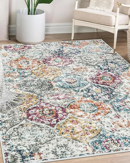 Lahome Moroccan Trellis Washable Small Area Rug, 3x5 Black Rug for Bedroom Living Room, Non-Slip Oriental Accent Throw Carpet for Kitchen Office Entryway Bathroom Office, Aqua/Multi