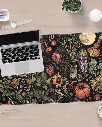 Desk Mat Botanical Witchery Mouse Pad Gaming Mat Dark Keyboard Mat, Long Mouse Mat XXL Extended Desktop Pad Computer Mats with Stitched Edges, Office Desk Accessory Home Decor 31.5" x 15.7"