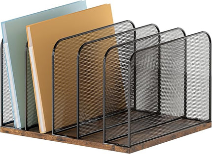 Piskyet Vertical Desk File Organizer, 5-Section Vertical File Folder Holder Stand,Metal Mail Paper Chromebook Organizer for Teacher Desk Office Classroom Desktop Organization