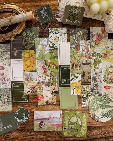 Scrapbooking Supplies Kit, Vintage Botanical Aesthetic Scrapbook Kit for Bullet Junk Journal, Stationery, A6 Grid Notebook, Flower DIY Journaling Supplies, Birthday Craft Gift for Teen Girl Women