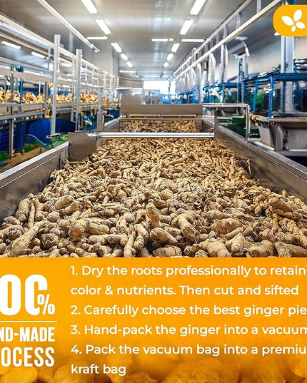 FreshDrinkUS, Premium 10oz Natural Ginger Roots, Cut and Sifted, 100% Natural & Pure from Ginger Roots, Ginger Tea, Ginger Loose Herbal Tea, No Additives, No Caffeine, Vegan