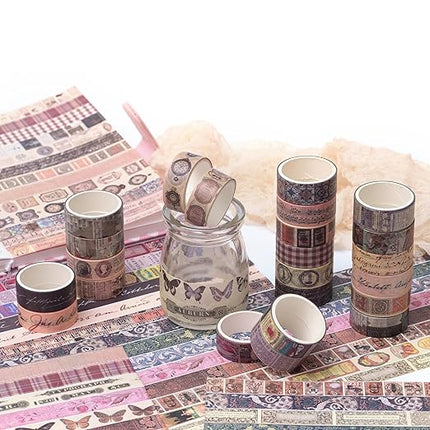 YUBBAEX Vintage Washi Tape Value Pack 36 Rolls Antique Printed Masking Tape Retro Decorative for Arts, DIY Crafts, Journal Supplies, Planners, Scrapbook, Card/Gift Wrapping (Classical)