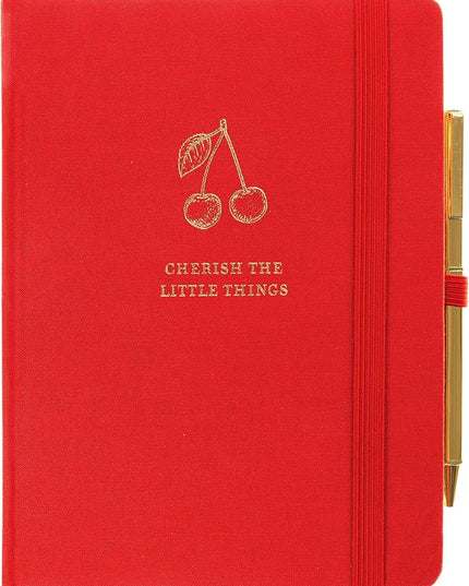 Graphique Cherry Lined Journal Plus Pen Luxe Collection, Hardcover Diary Notebook for Writing, Gold Foil Embossing, 160 Pages, 6” x 8”