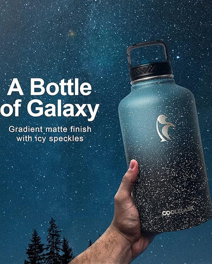 Coolflask 64 oz Water Bottle Insulated with Straw&3 Lids, Half Gallon Water Jug Galaxy Large Metal Stainless Steel Vacuum Flask for Gym, Sports and Travel, Keep Cold 48H Hot 24H,Turquoise