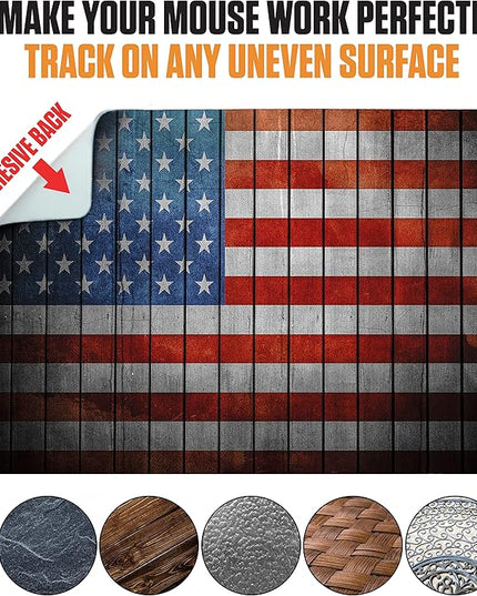 Adhesive Mouse Pad - Peel and Sticks to Any Surface - Travel Mouse Pad, Sticky for Any Surface - Excellent Tracking - USA Flag Wooden