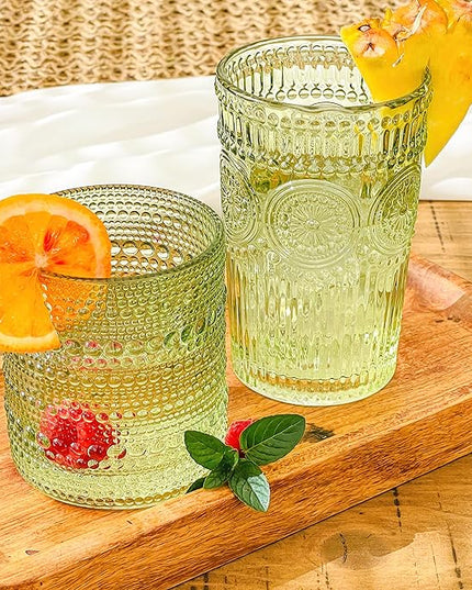 Kate Aspen Sage Green Hobnail Beaded Drinking Glasses Set of 6-10 oz Vintage Glassware, Holiday Entertaining Drinkware, Water & Cocktail Glasses - Great Christmas or Hostess Gift