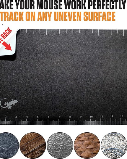 Mouse Pad Adhesive Bottom - Sticks to Any Surface - Portable - Webcam Covers and Screen Cleaner Included (Ruler)